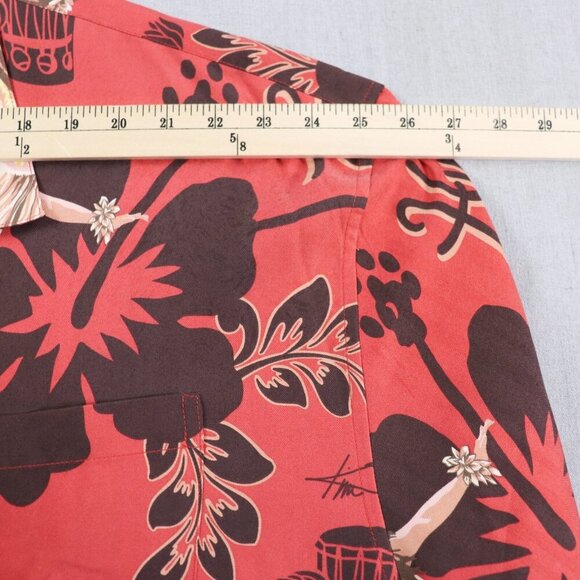 Hilo Hattie Hawaiian Shirt Men’s 3XL Red Hula Dancer Floral 100% Silk Aloha Camp - Picture 11 of 12